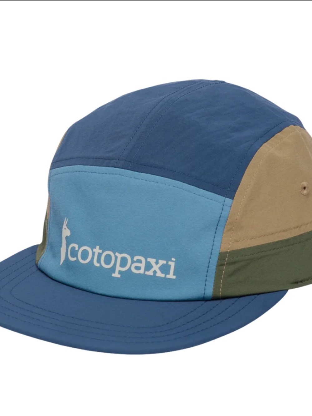 cotopaxi Blue and Olive Colorblock Five-Panel Cap